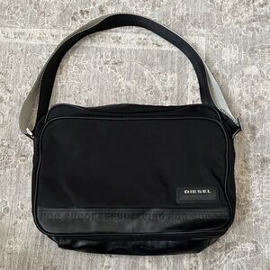 Diesel Black Men's Messenger Bag with silver hardware.